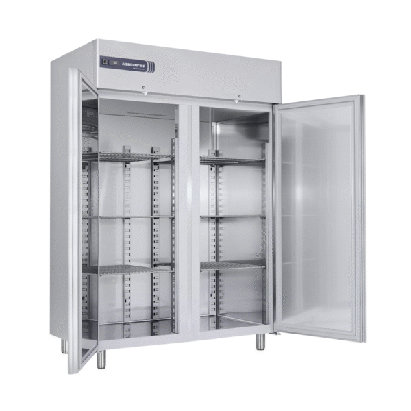 SAMAREF - S/STEEL TWO DOOR UPRIGHT FREEZER, WITH WHEELS, CON LED, CAPACITY: 1400 Ltrs